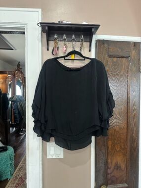 Black Tiered Ruffle-Sleeve Blouse - Women's Elegant Layered Top